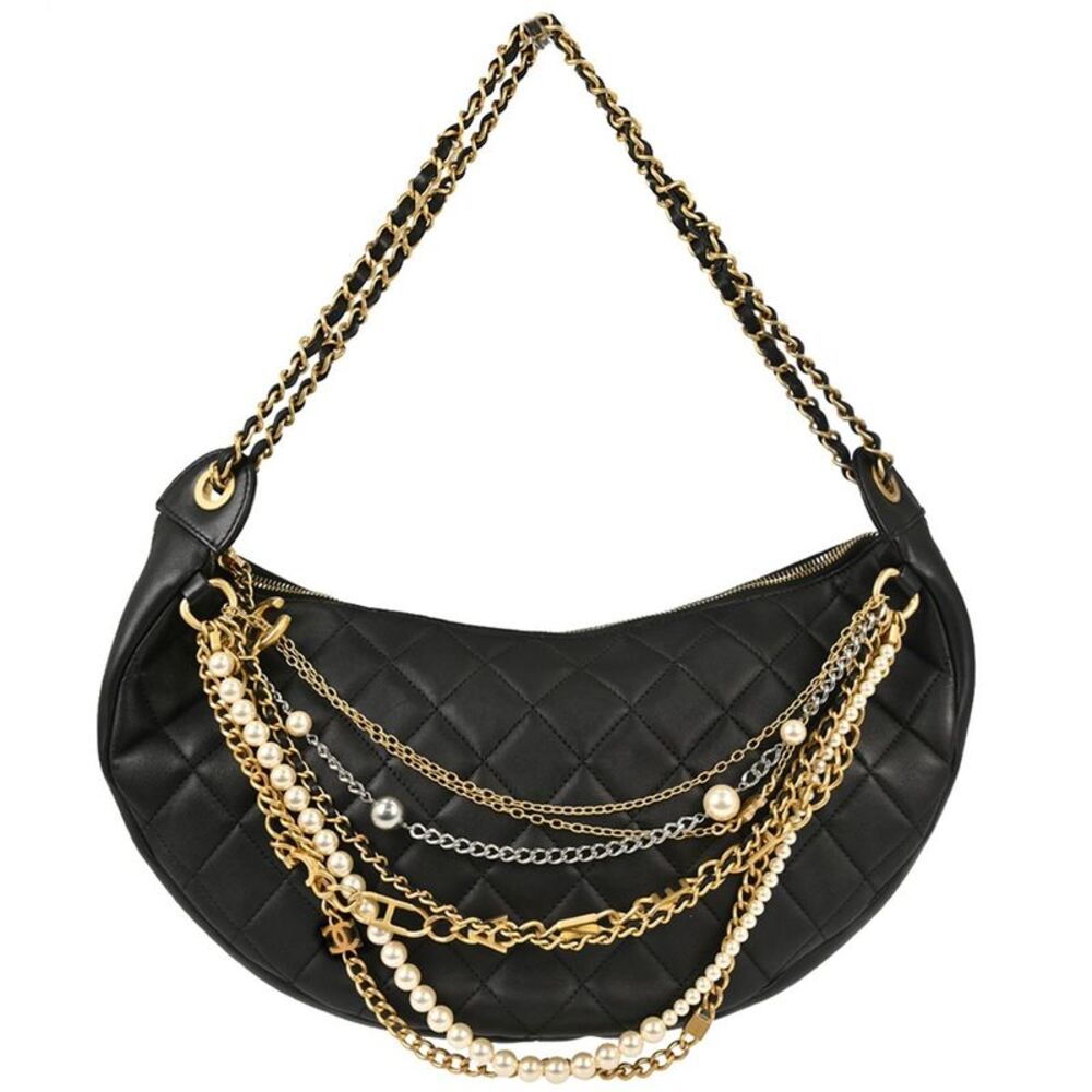 Chanel All About Chains Waist Quilted Lambskin Black Leather Handbag